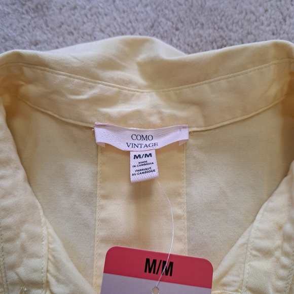 NWT Como Vintage Short Sleeved Yellow Blouse Medium Women's Button Up Shirt - Picture 13 of 15